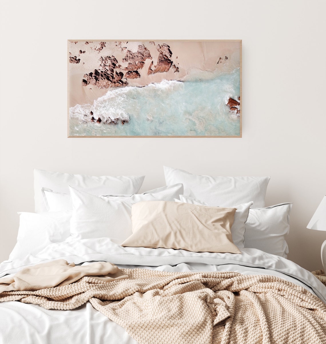 Aerial Turquoise Ocean Beach Waves Rocks Coastal Wall Decor Poster - Image 3