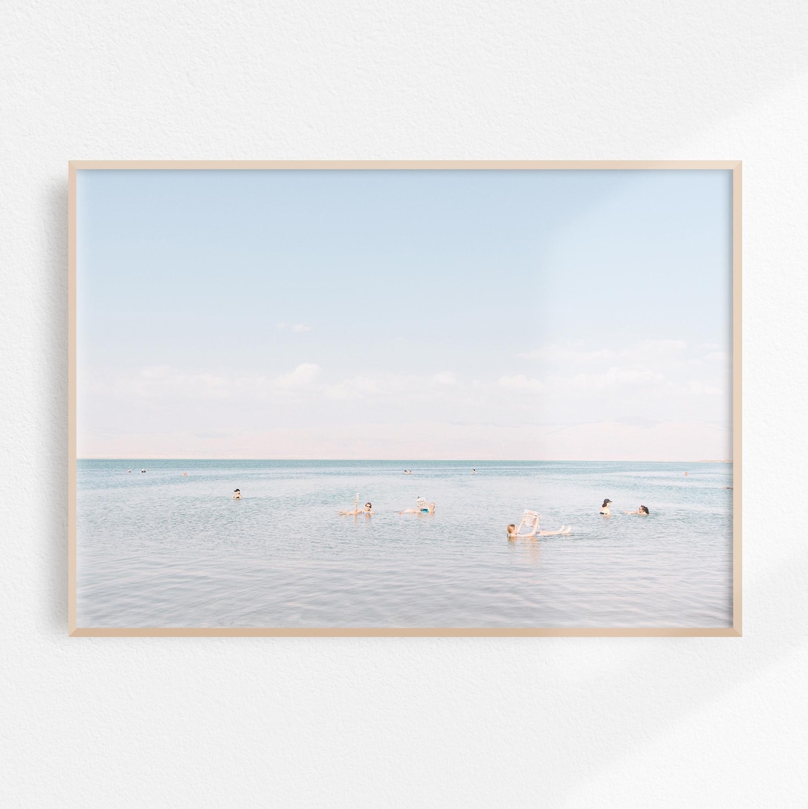 Serene Blue Ocean Swimmers Calm Minimalist Beach Photography Poster