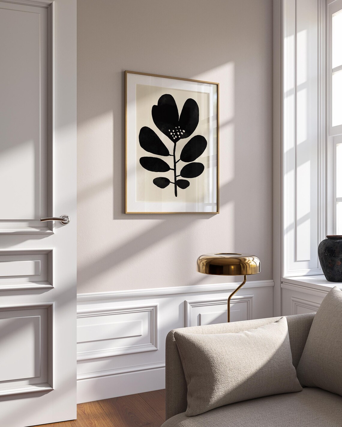 Black Abstract Floral Stem Cream Background Minimal Art Poster - Image 4