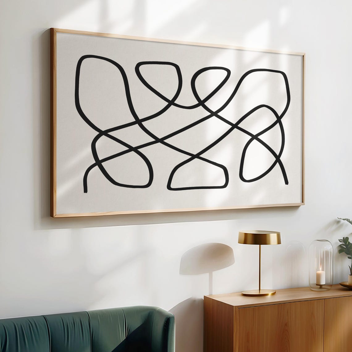 Black White Abstract Line Squiggle Minimal Modern Living Room Poster - Image 2