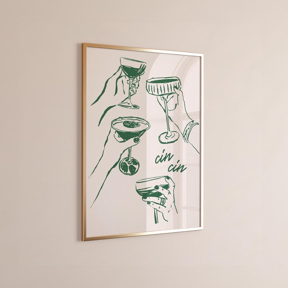 Cin Cin Green Wine Hands Cheers Modern Home Bar Cart Art Poster - Image 2