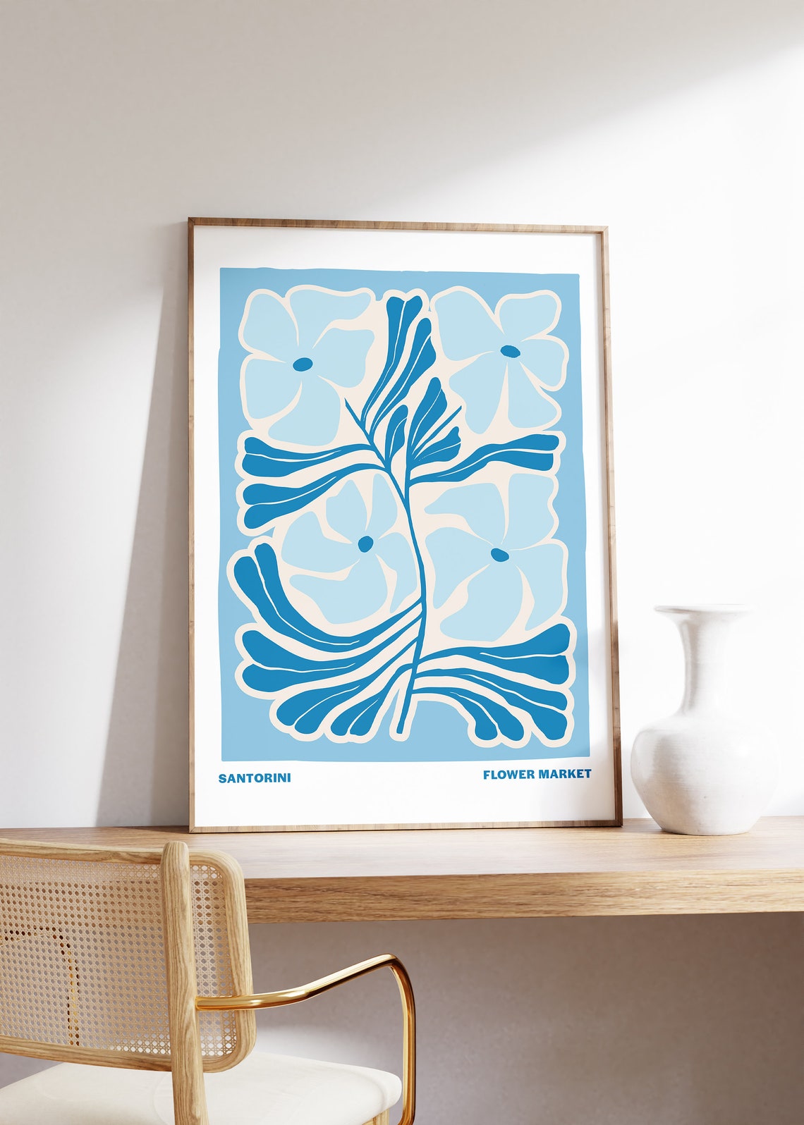 Santorini Flower Market Blue Abstract Floral On Light Blue Poster - Image 3