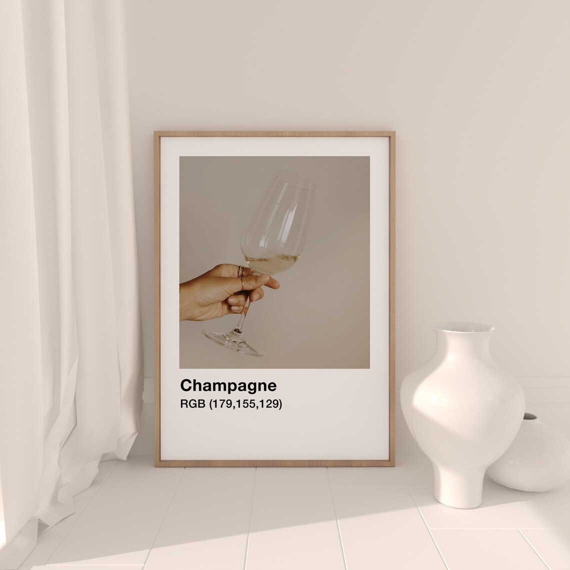 Champagne Glass in Hand Soft Beige Minimal Wine Celebration Art Poster - Image 3