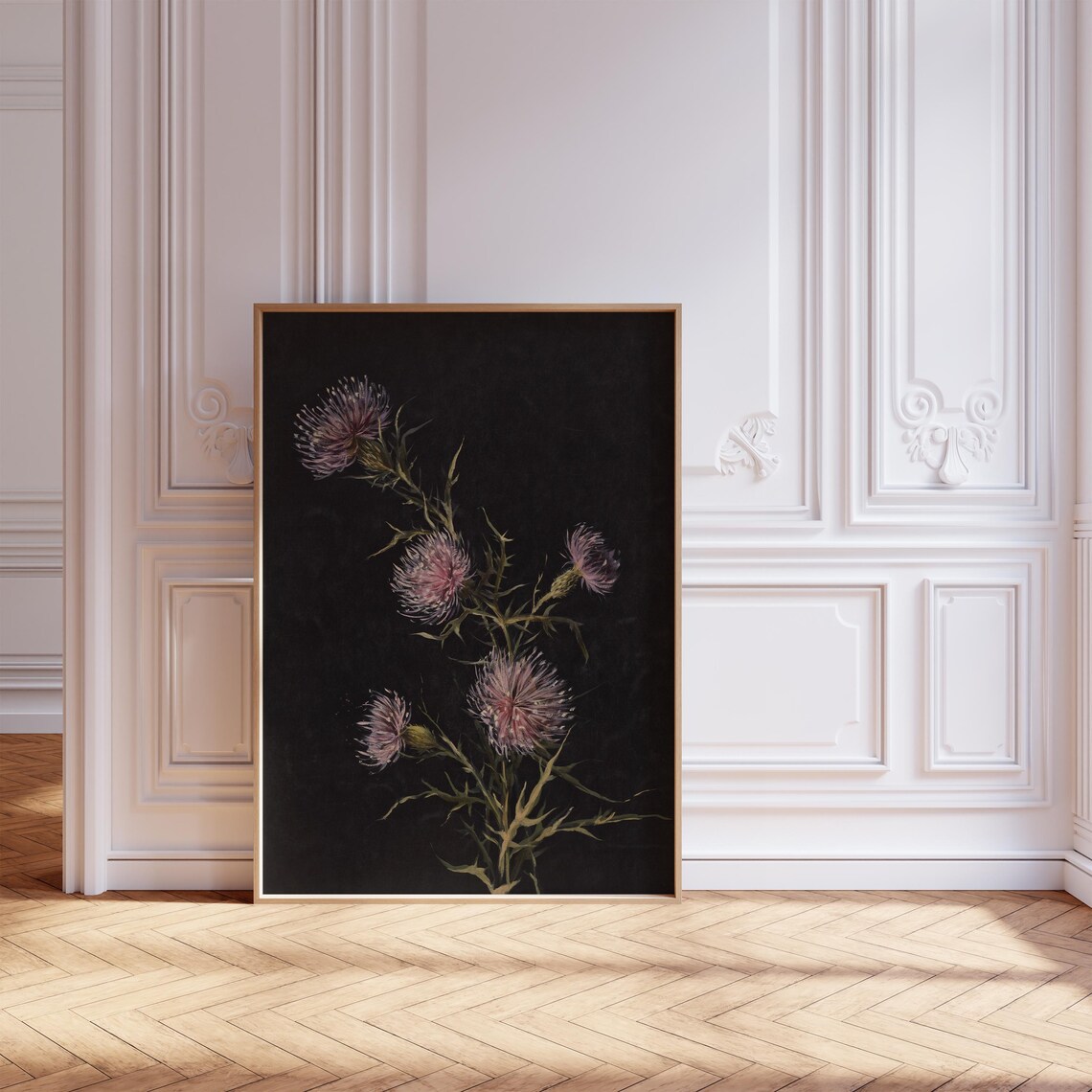 Dark Thistle Flowers Moody Black Floral Vintage Botanical Poster - Image 5