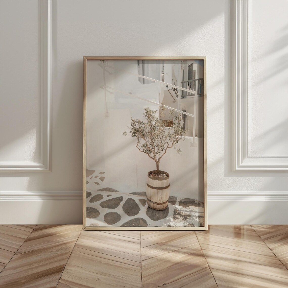 White Greek Island Alley Olive Tree Sunlit Mediterranean Travel Poster - Image 6