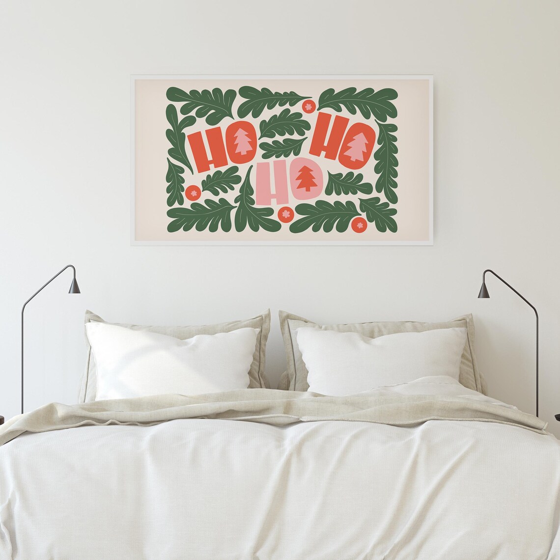 Ho Ho Ho Christmas Trees Laurel Border Festive Holiday Art Poster - Image 2
