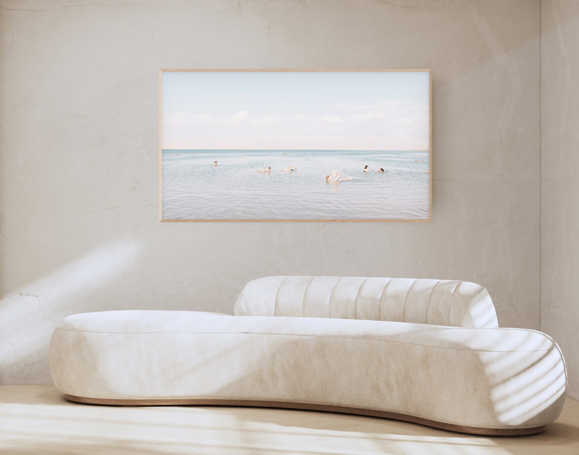 Ocean Swimmers Floating Calm Blue Sea Summer Minimalist Beach Poster - Image 2