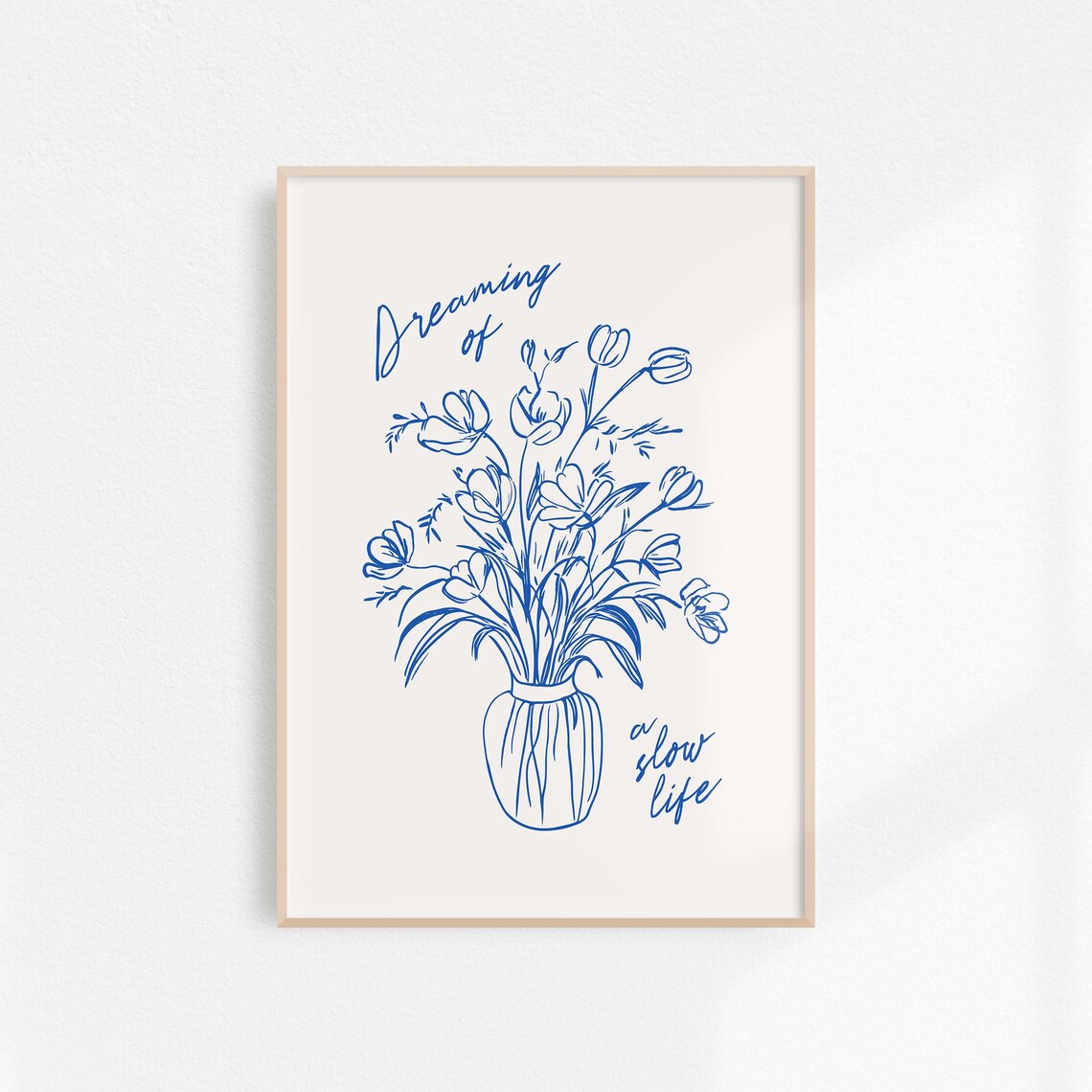 Dreaming of a Slow Life Blue Wildflower Bouquet Line Art Poster