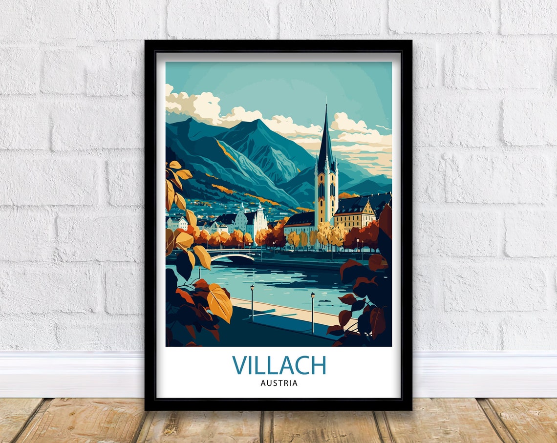 Villach Austria Travel Print Villach Wall Decor Villach Home Living Decor Villach Austria Illustration Travel Poster Gift For Villach