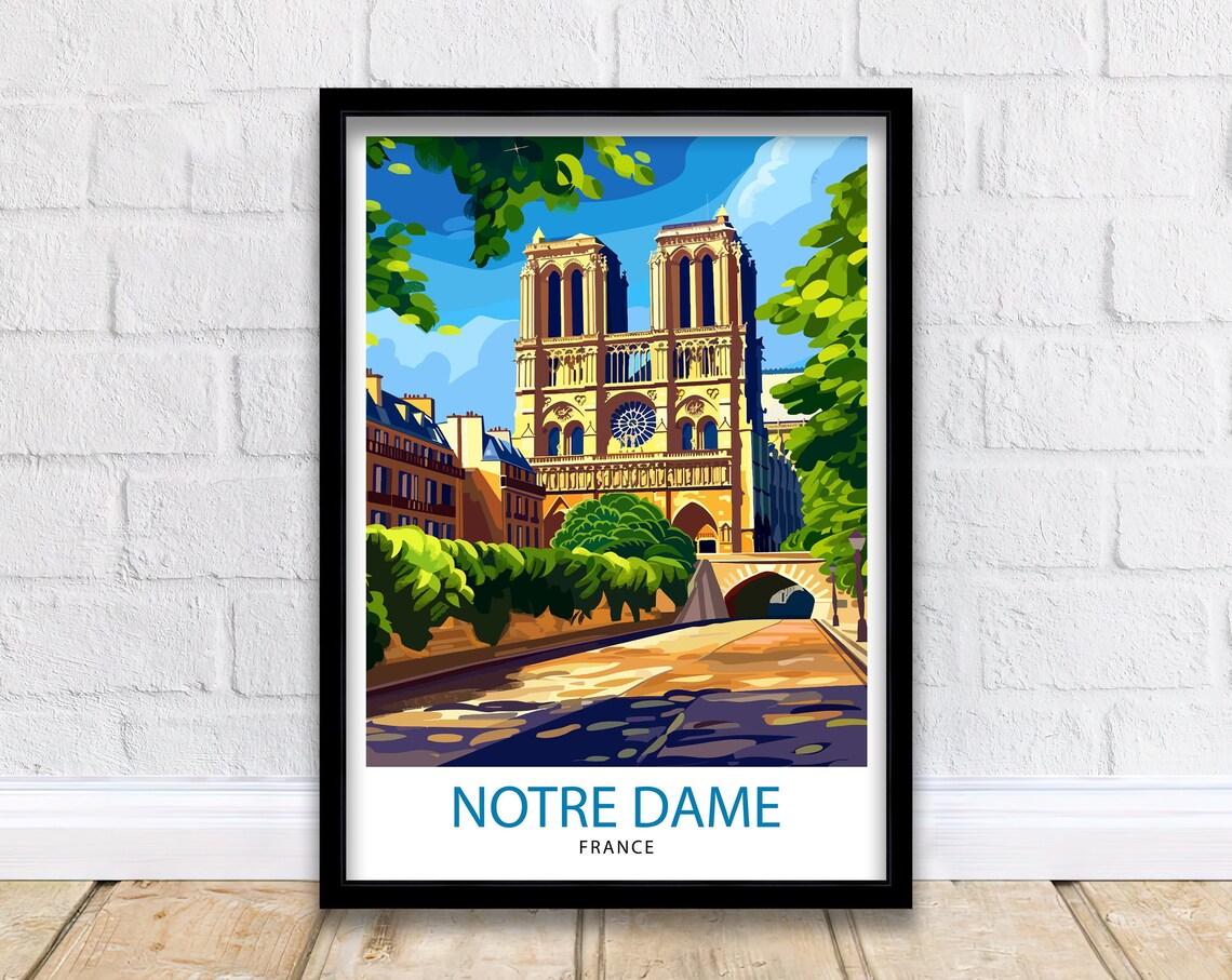 Notre Dame Paris France Gothic Cathedral Historic Seine View Poster