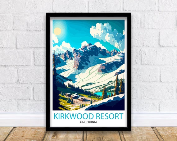 Kirkwood Ski Resort Travel Print California Skiing Wall Art Kirkwood Mountain Illustration Ski Lodge Decor Skiing Gift Winter Home Decor
