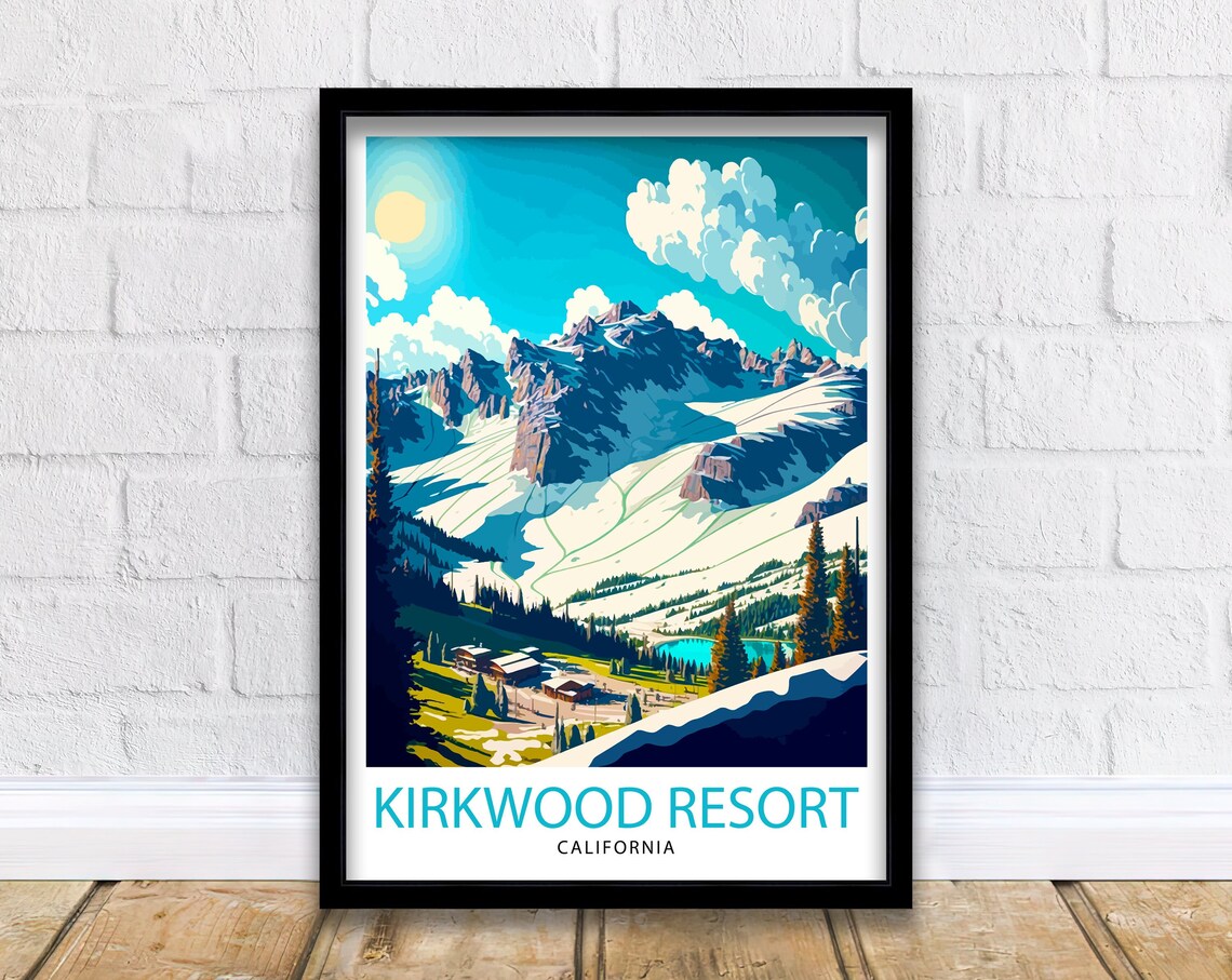 Kirkwood Resort California Snowy Ski Mountain Peak Travel Poster