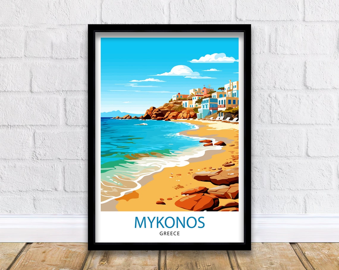 Mykonos Sandy Beach Whitewashed Coast Houses Summer Seaside Poster