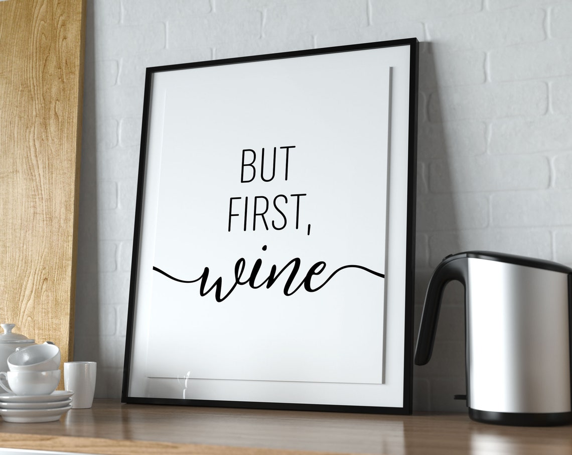 But First Wine Script Wine Lover Kitchen Decor Typography Poster - Image 3