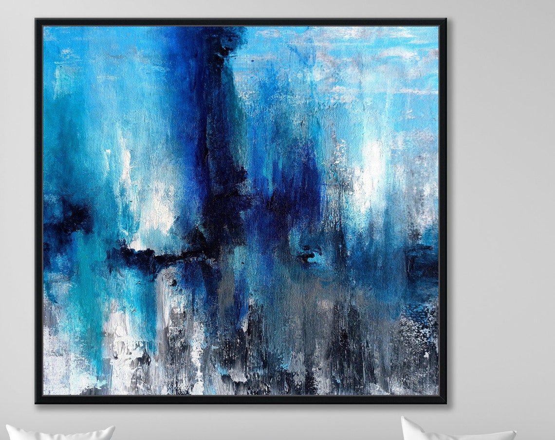 Deep Blue Ocean Abstract White Foamy Drips Textured Art Poster - Image 4
