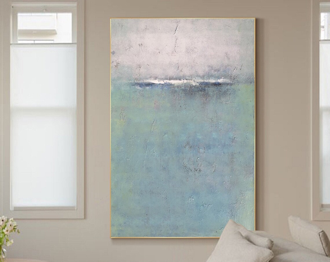 Sea Green Abstract Ocean Misty Horizon Textured Coastal Minimalist Art Poster