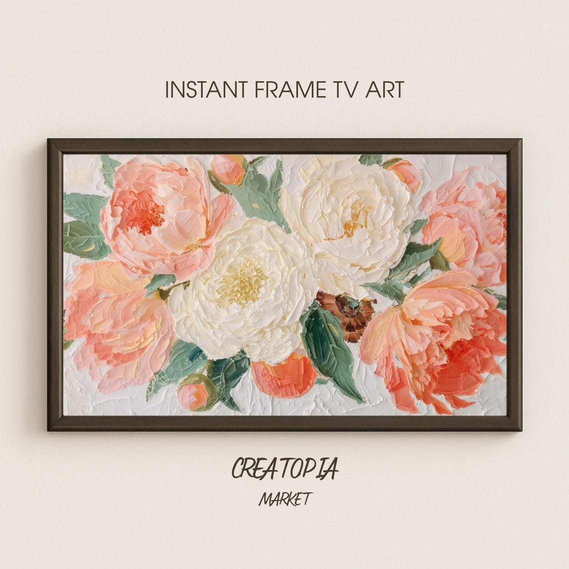 Peonies And Peaches Impasto Floral Pink Blossoms Textured Art Print
