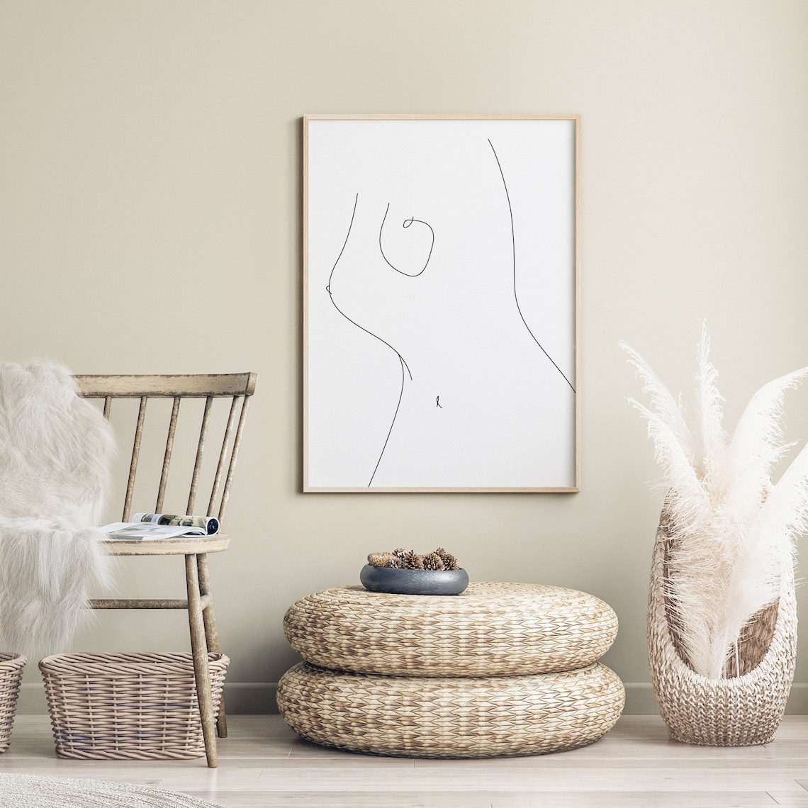 Elegant Nude Female Torso Minimal Line Drawing Sensual Poster - Image 2