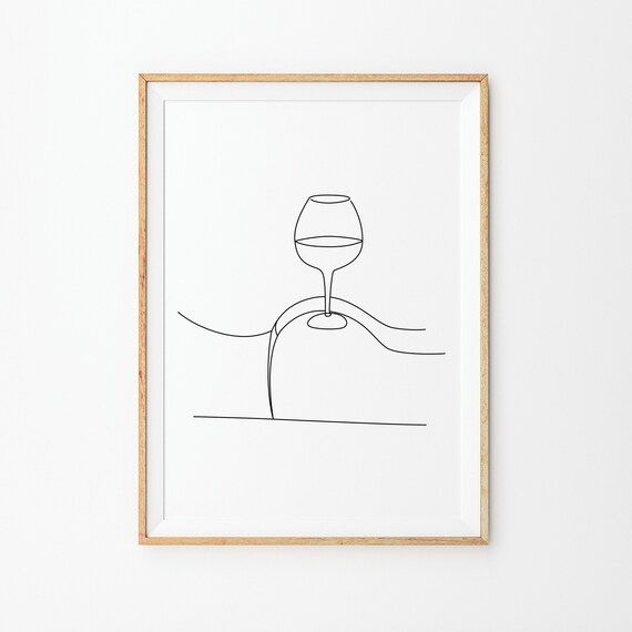 Wine Glass Resting on Female Hips Minimal Line Drawing Poster