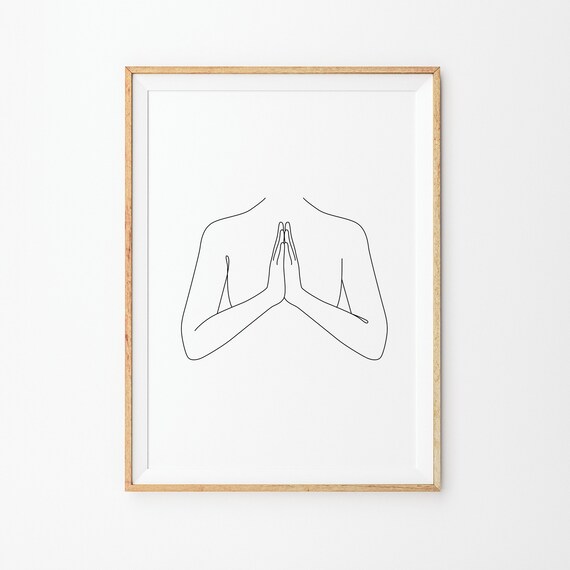 Yoga Namaste Hands Together Minimalist Mindfulness Line Poster