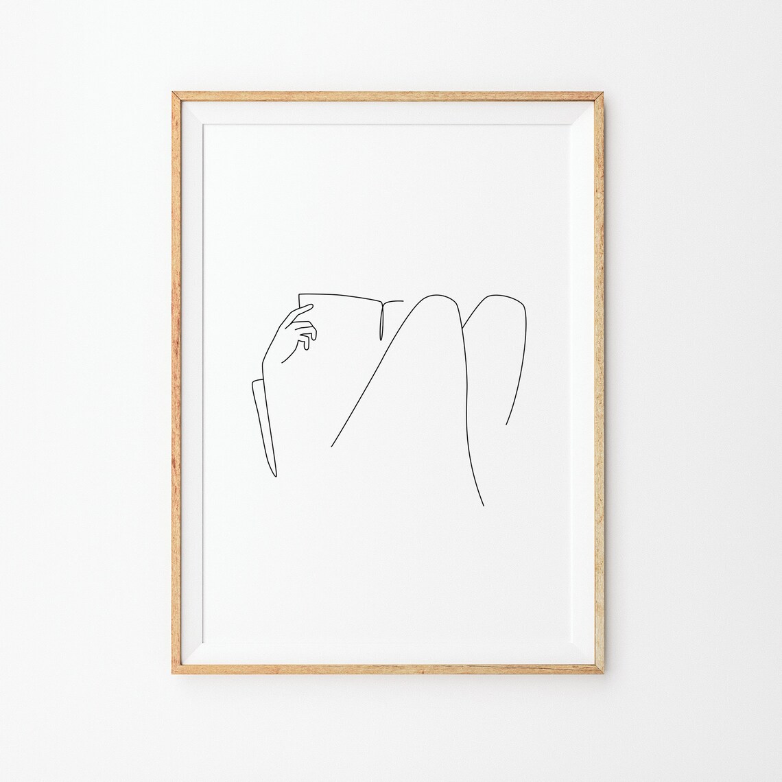 Woman Reading a Book Minimal Hand Line Drawing Reader Poster