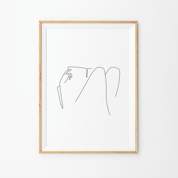 Woman Reading a Book Minimal Hand Line Drawing Reader Poster
