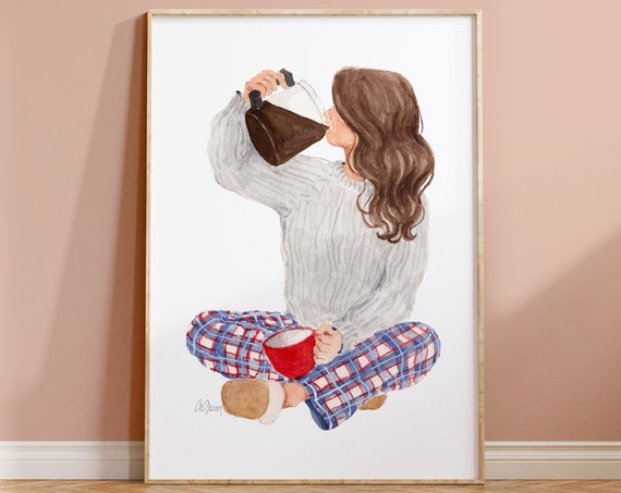 Coffee Lover Print Art Coffee More Coffee Illustration Print Coffee Addict Poster