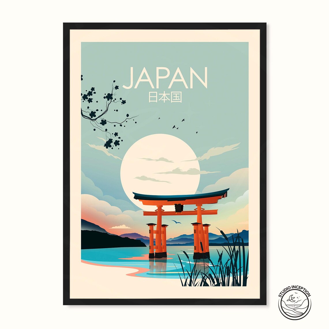 Japan Travel Poster Print, Traditional Style Torii Gate