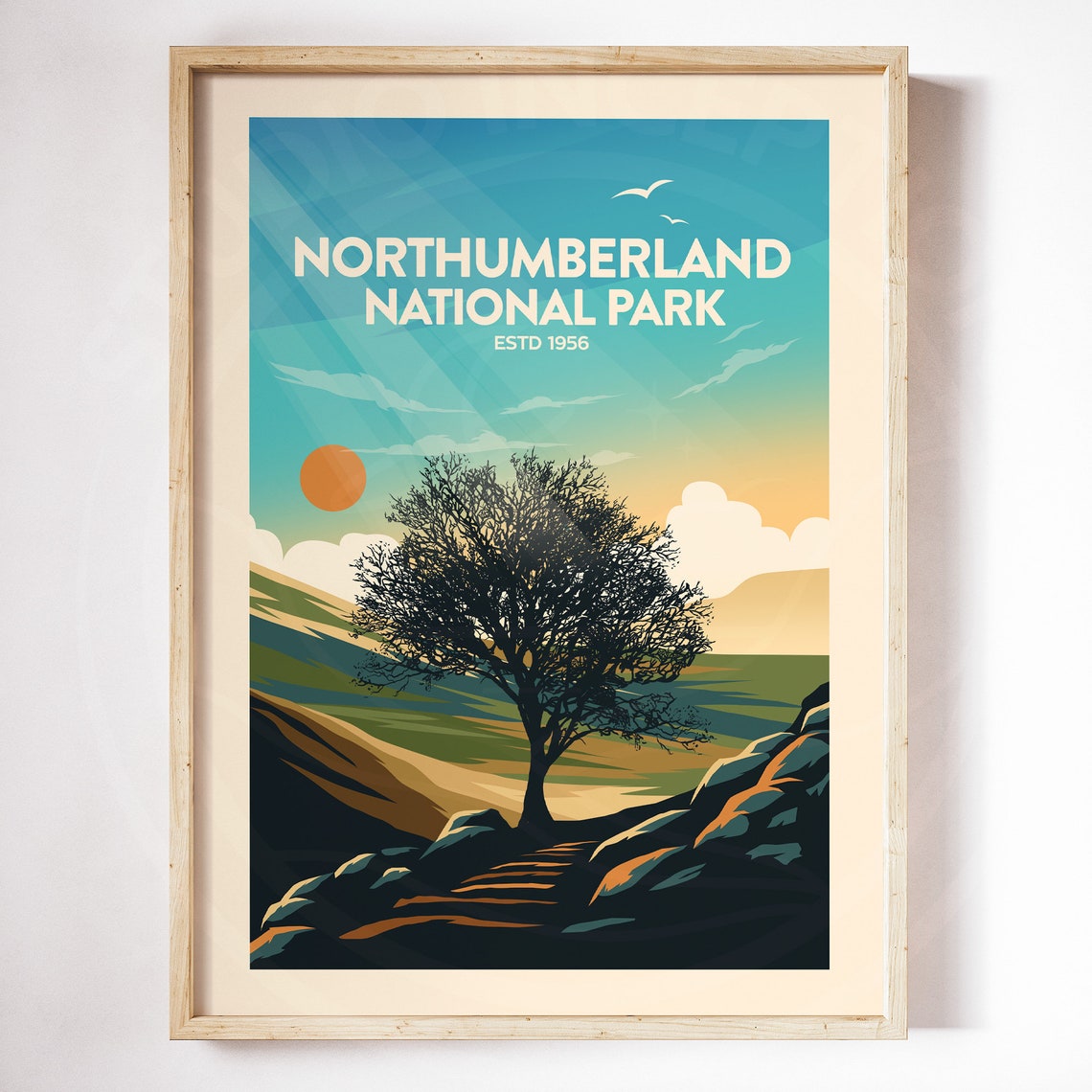 Northumberland National Park England Tree Sunset Vintage Poster - Image 3