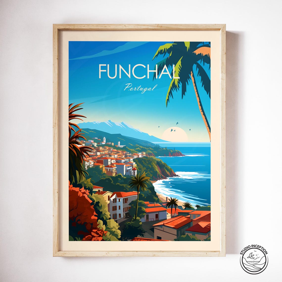 Funchal Portugal Hillside City Ocean Sunset View Travel Poster - Image 3