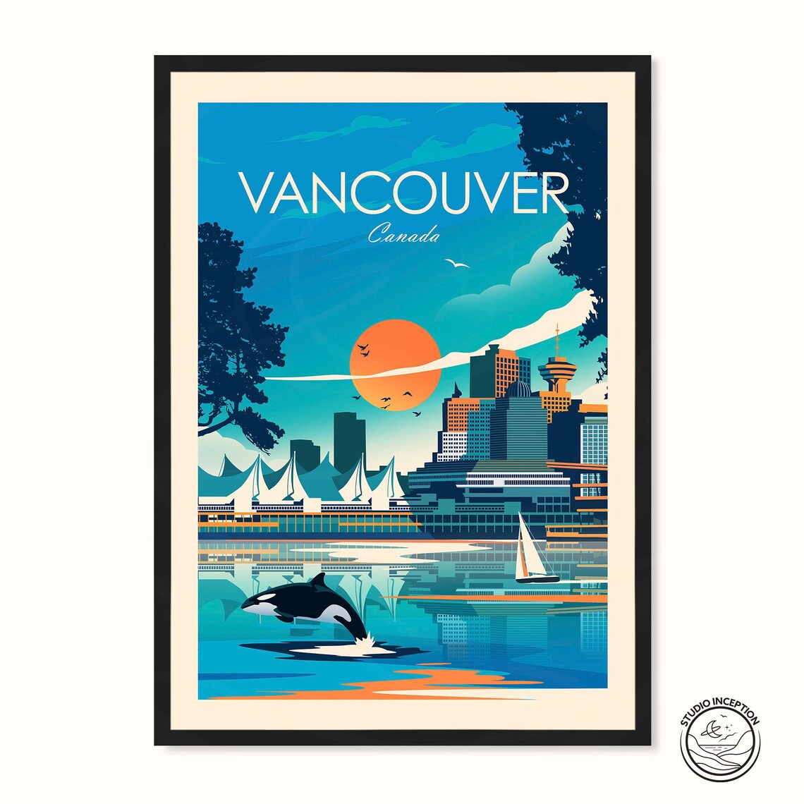 Vancouver British Columbia Travel Poster, Skyline View