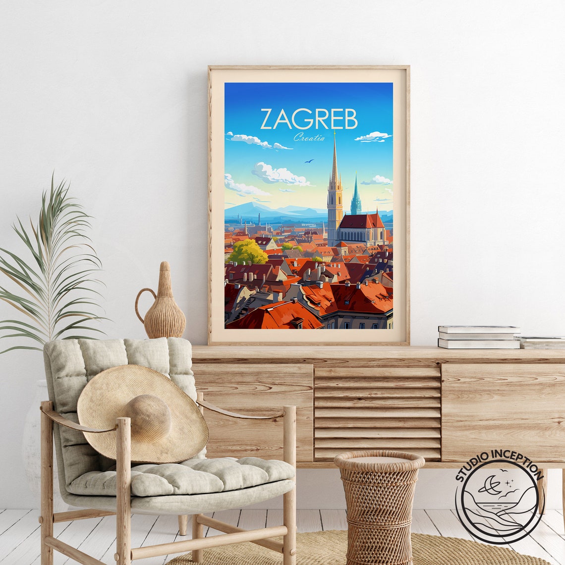 Zagreb Croatia Cathedral Old Town Rooftops Sunset Travel Poster - Image 2