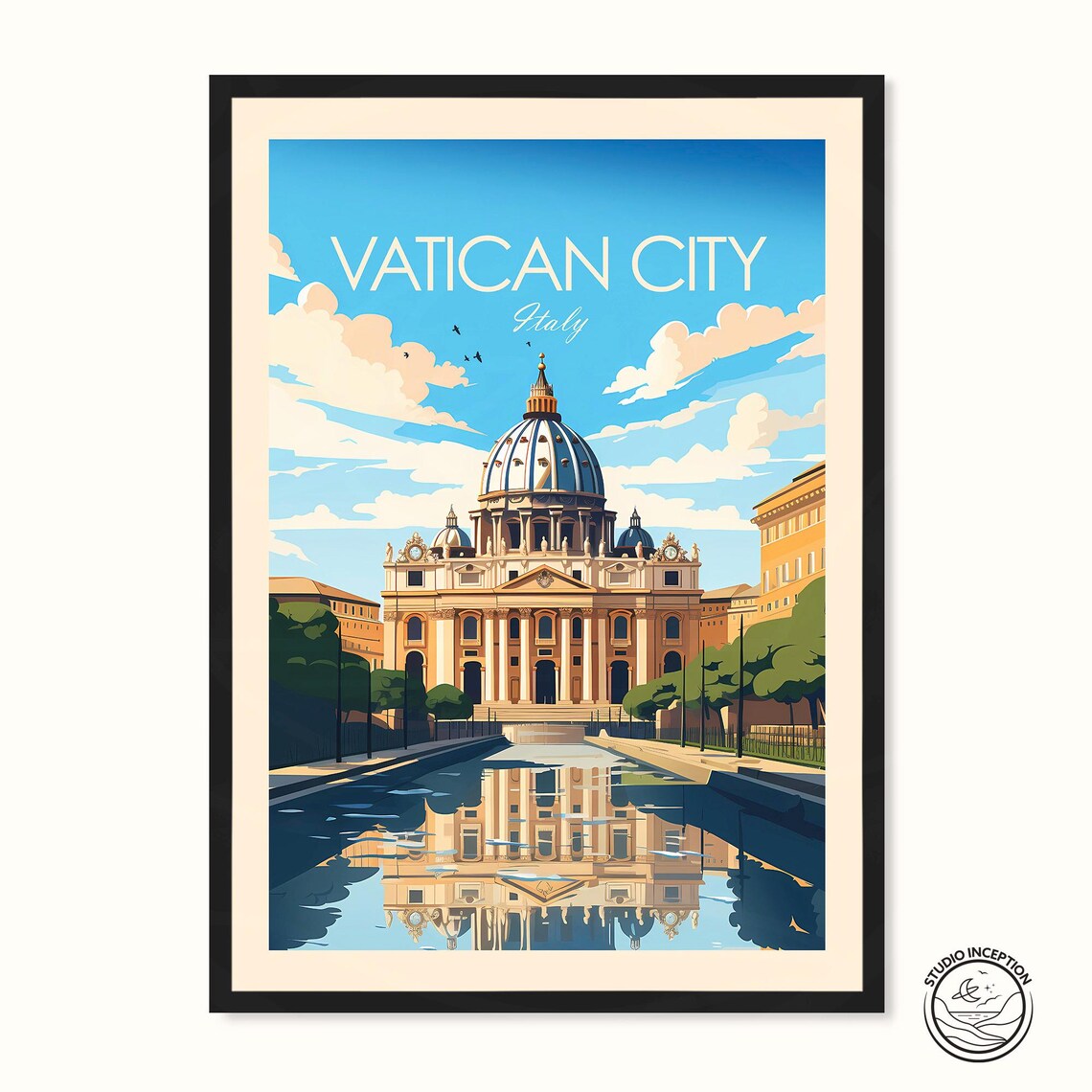 Vatican City Italy St Peters Basilica Dome Rome Travel Poster