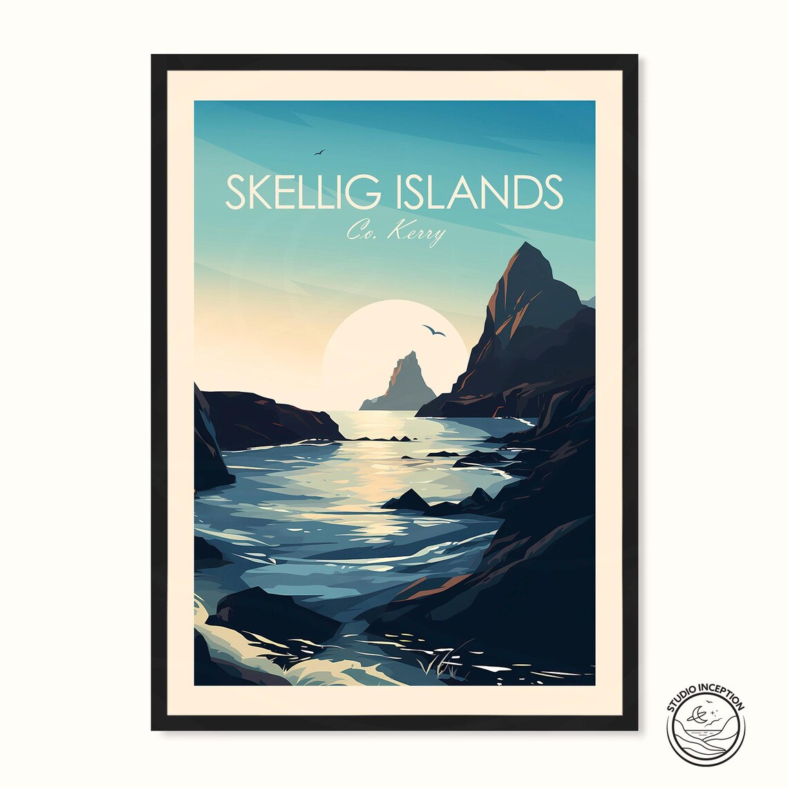Skellig Islands Travel Poster, Ireland Travel Art Print