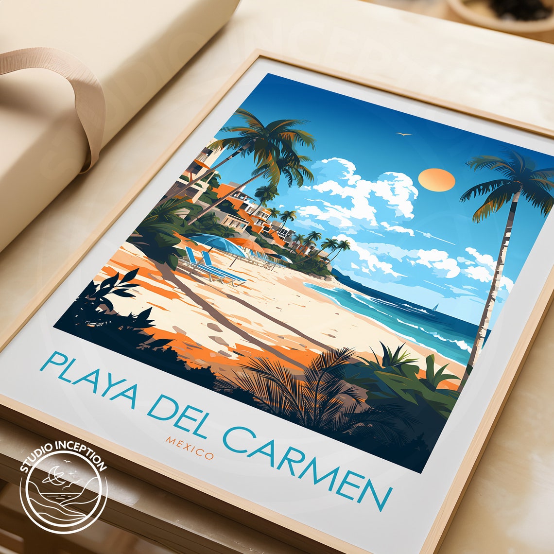 Playa Del Carmen Mexico Beach Palms Vintage Style Travel Poster - Image 3