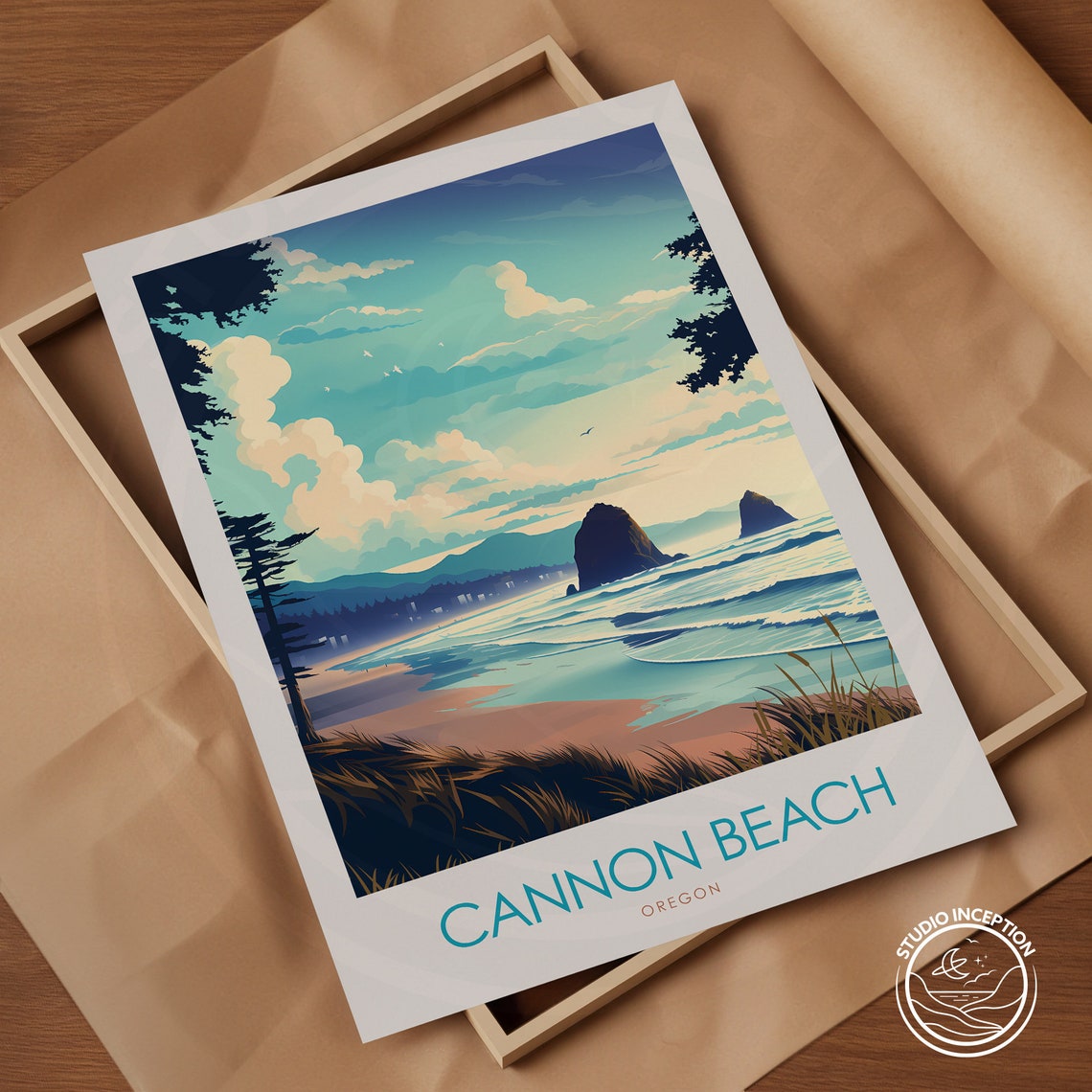Cannon Beach Oregon Haystack Rock Sunset Coast Travel Poster - Image 2