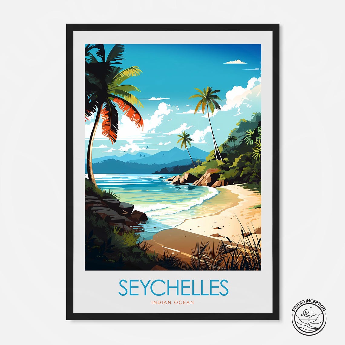 Seychelles Print The Seychelles Travel Art Seychelles Poster East Africa Art Print Travel Art Honeymoon Print Wedding Gift Tropical Beach