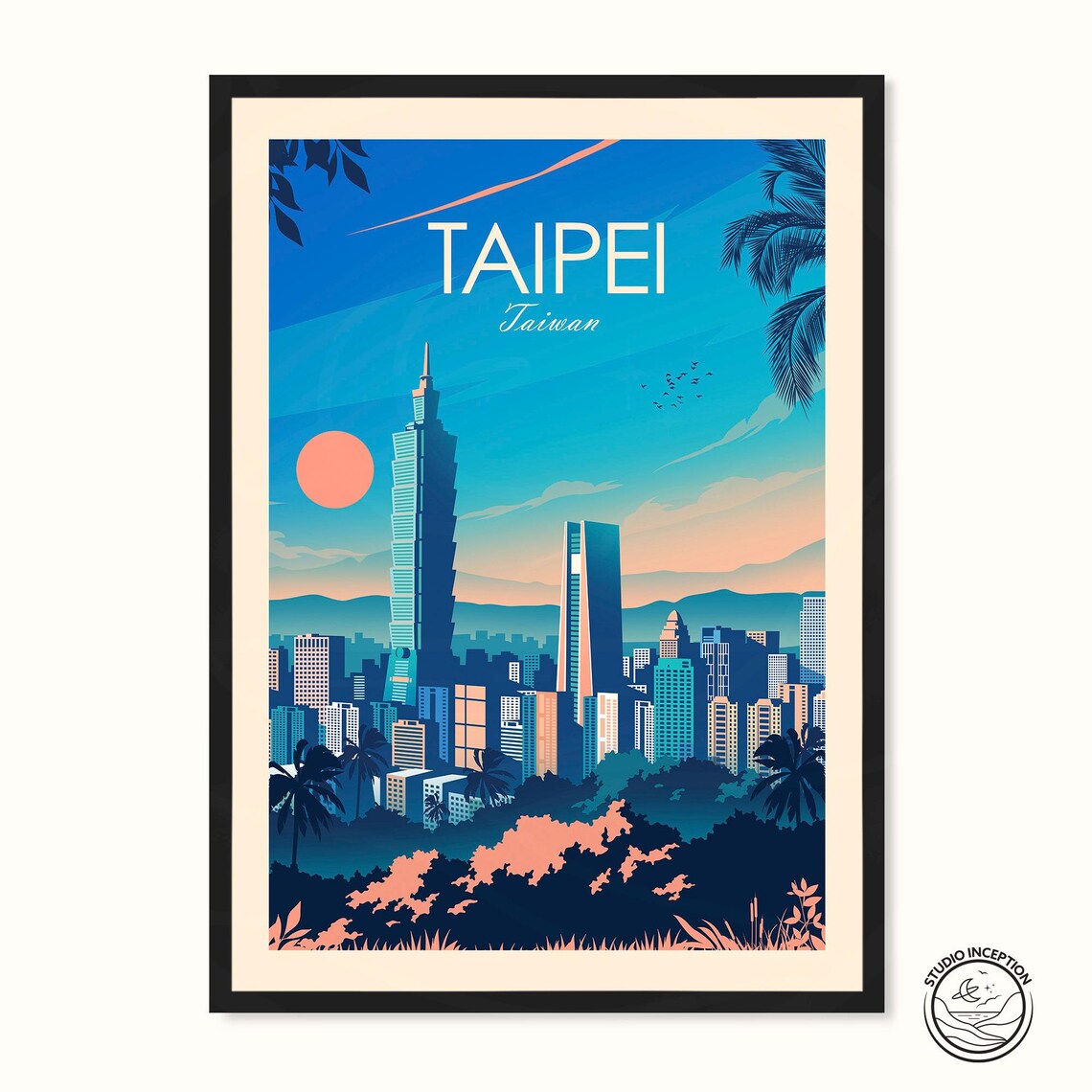 Taipei Taiwan Traditional Travel Poster, Asia Print