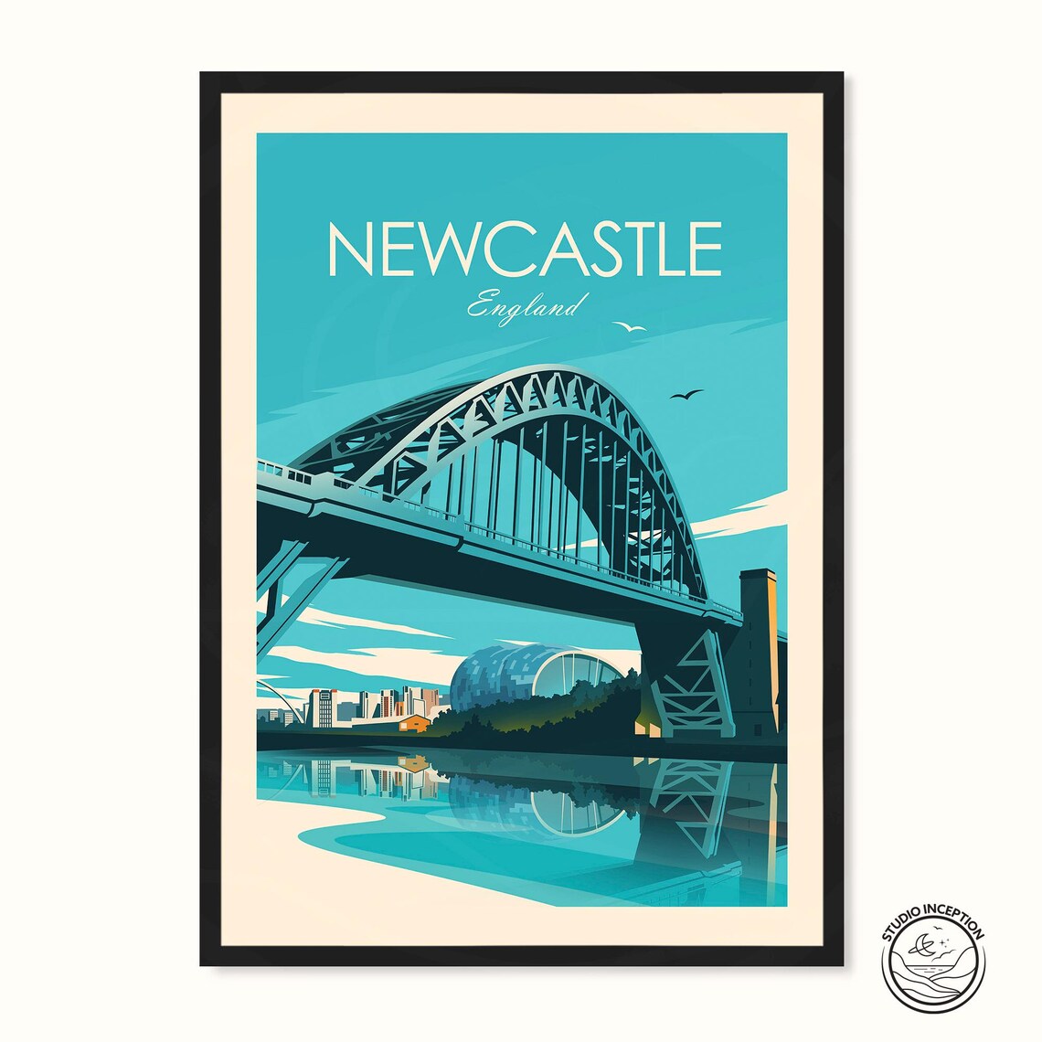 Newcastle Tyne Bridge England Travel Poster, Art Print