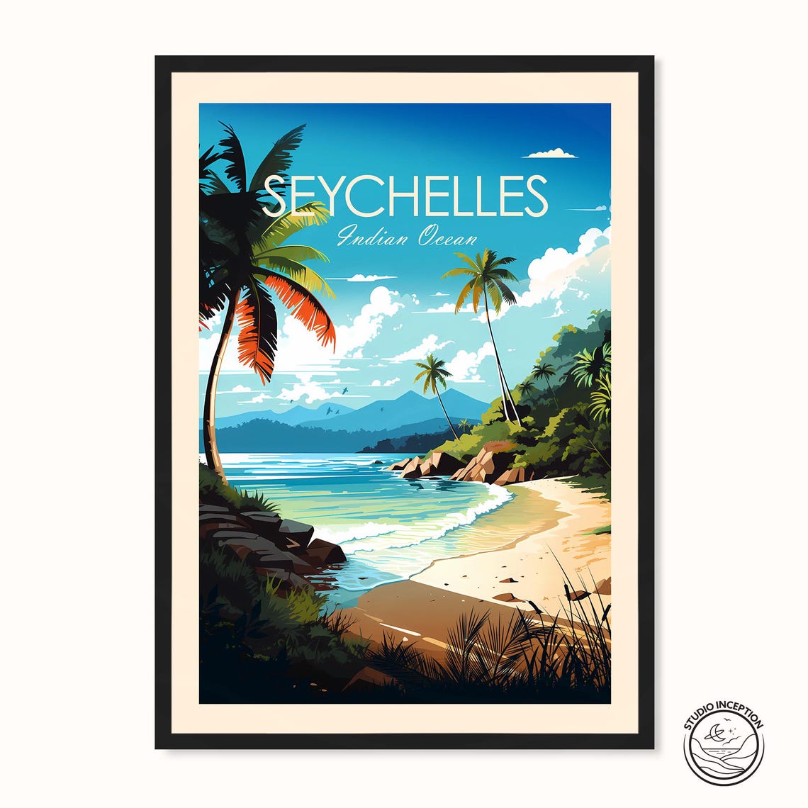 Seychelles Travel Print Wall Art Indian Ocean Wall Art Seychelles Poster East Africa Art Print Travel Art Honeymoon Print Wedding Gift