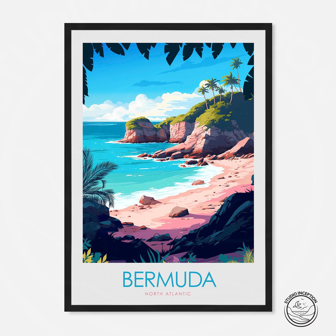 Bermuda Travel Poster, Elbow Beach Horseshoe Bay