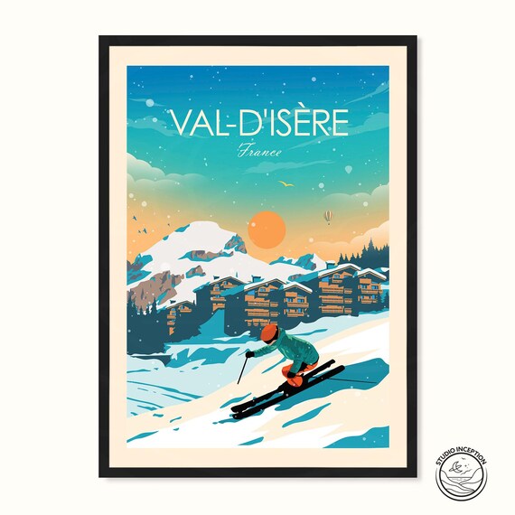 Val Disre Skiing Travel Poster, France Art Print