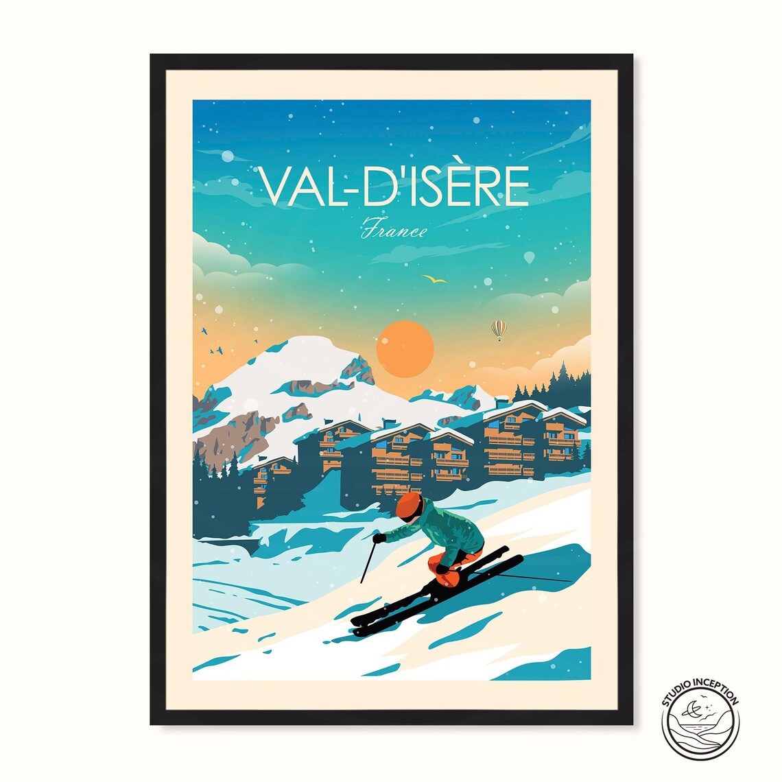 Val Disre Skiing Travel Poster, France Art Print