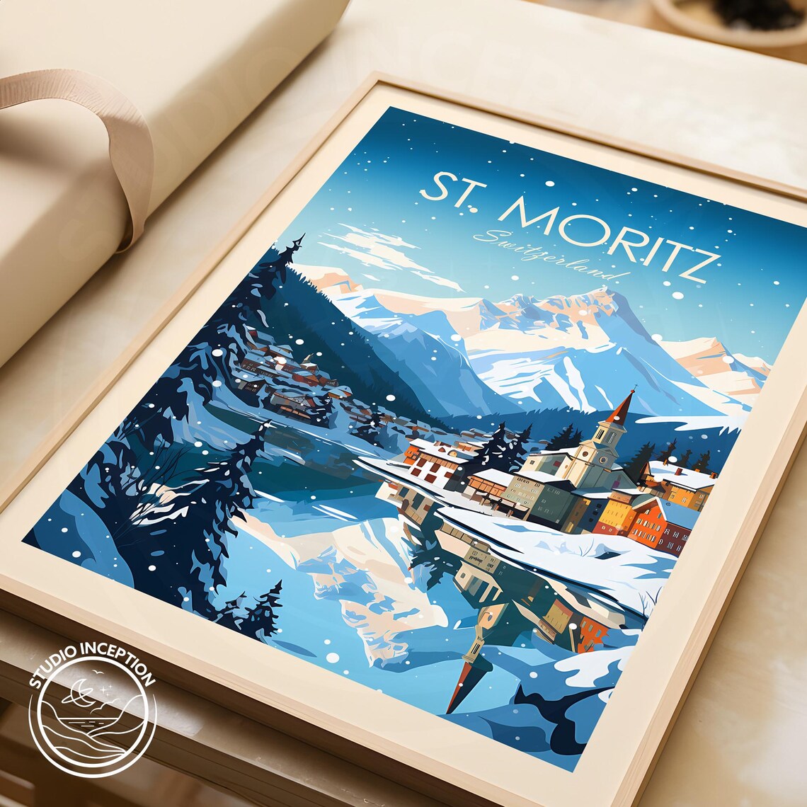 St Moritz Switzerland Snowy Alps Village Winter Travel Poster - Image 3