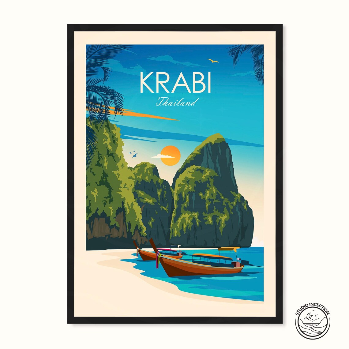 Krabi Travel Poster, Thailand Wall Art Print