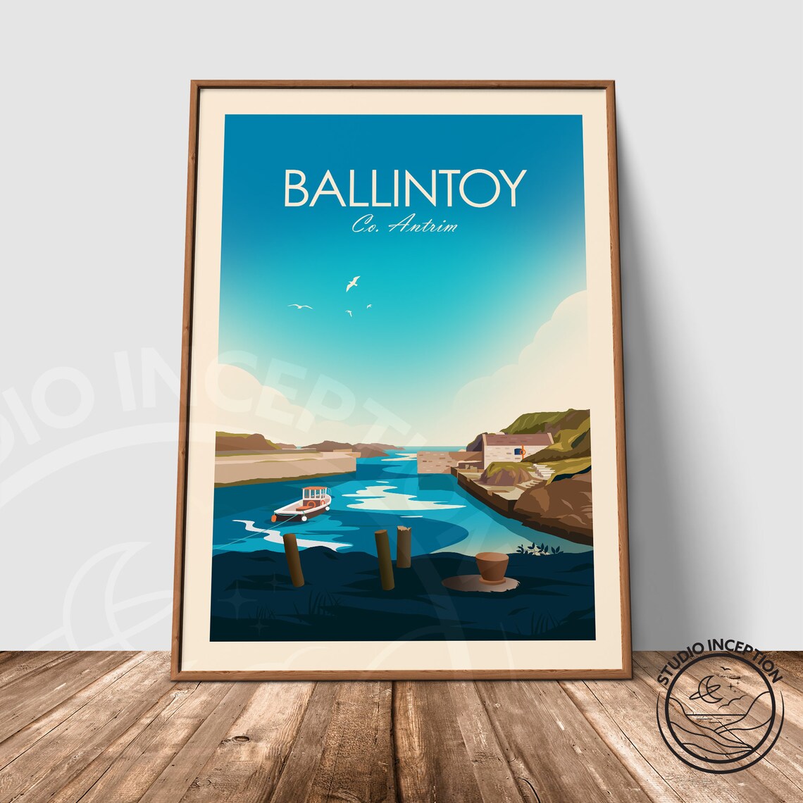 Ballintoy County Antrim Harbor Boat Coast Vintage Travel Poster - Image 3