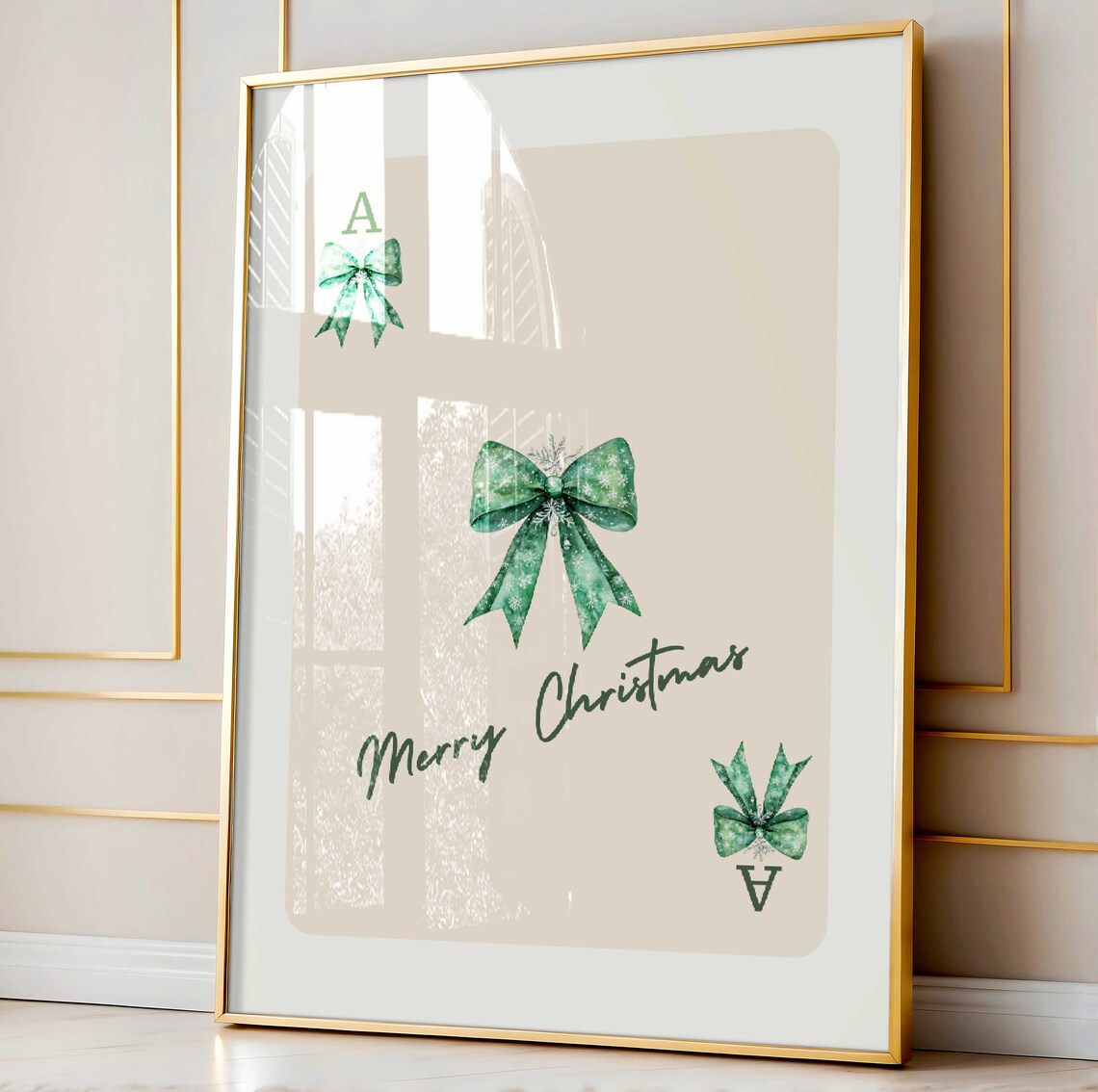 Merry Christmas Green Coquette Bow Ace Card Holiday Art Poster - Image 3