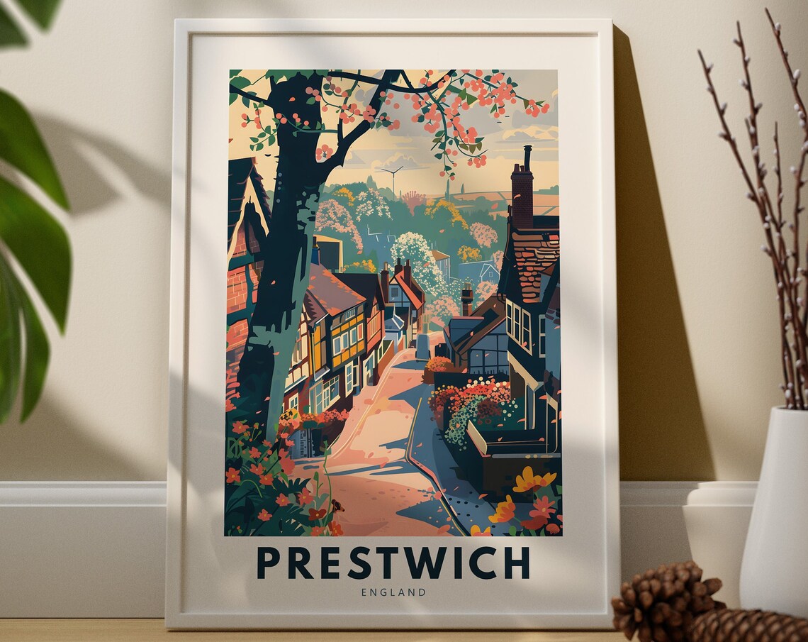 Prestwich England Blossom Lane Timber Cottages Travel Poster