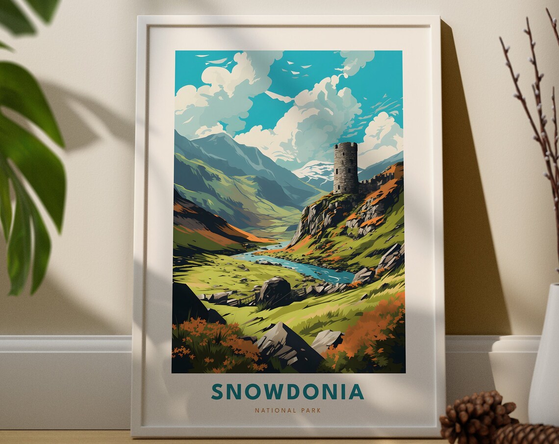 Snowdonia National Park Retro Travel Poster Welsh Mountain Valley