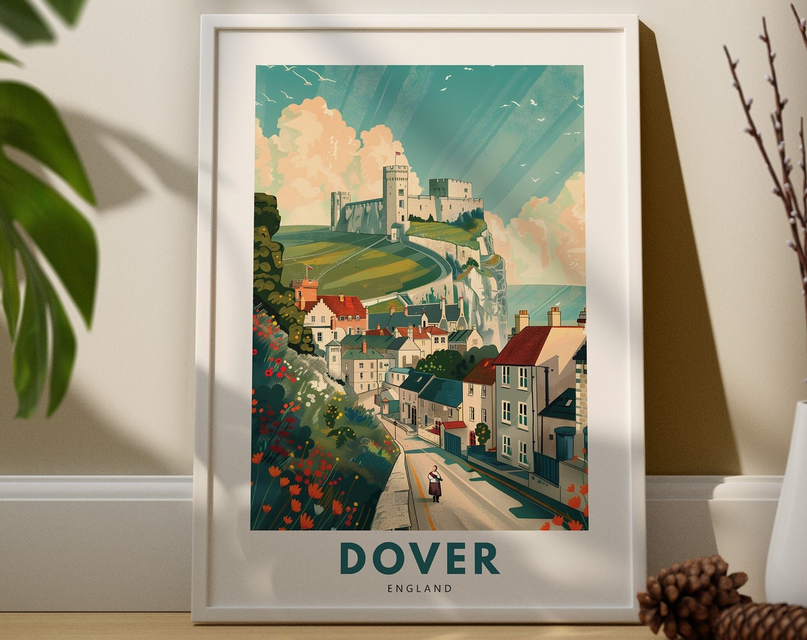 Dover England White Cliffs Castle Seaside Town Modern Travel Poster